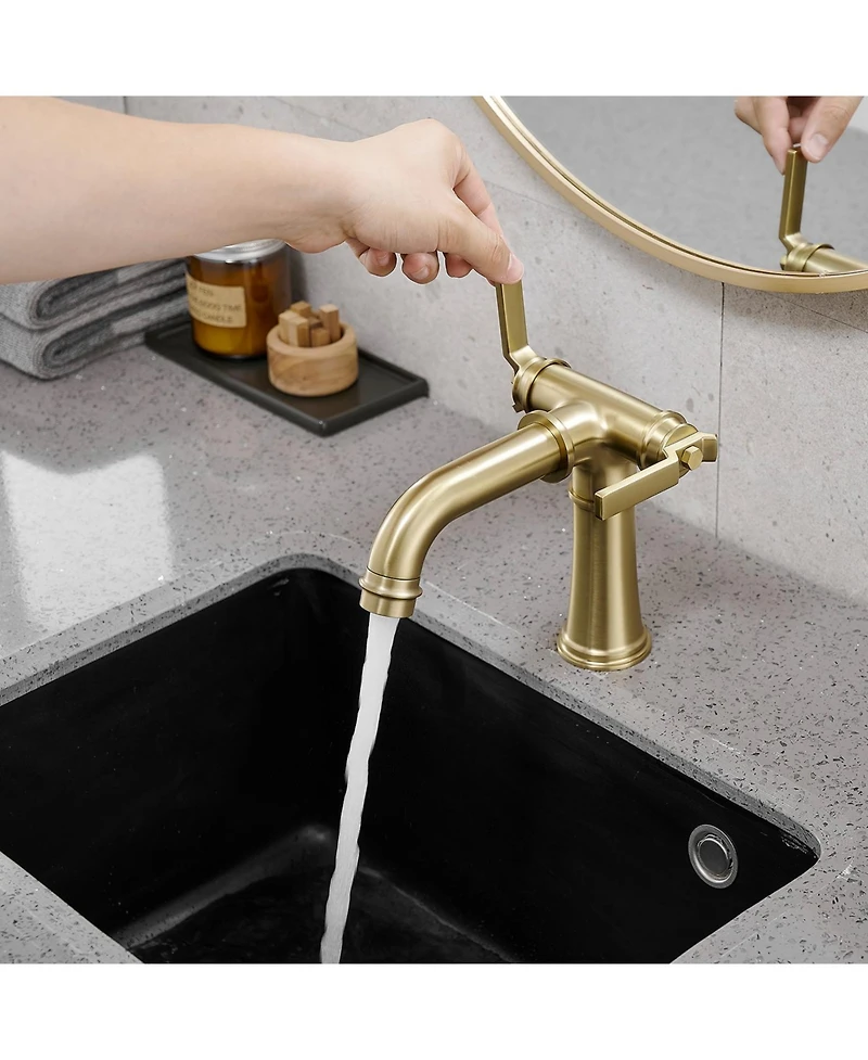Double Handle Industrial Style Bathroom Faucet Lavatory Mixer Tap Commercial Vanity Brushed Gold