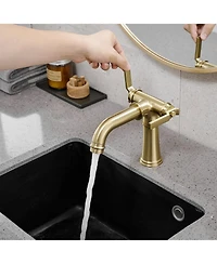 Double Handle Industrial Style Bathroom Faucet Lavatory Mixer Tap Commercial Vanity Brushed Gold
