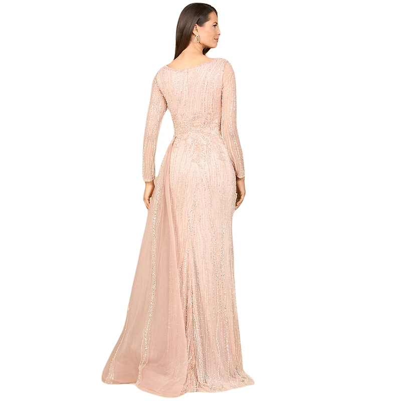 Lara Women's Long Sleeve V-Neck Gown with Drape