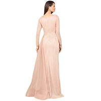 Lara Women's Long Sleeve V-Neck Gown with Drape