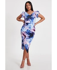 Quiz Women's Scuba Floral Frint Cap Sleeve Midi Bodycon Dress