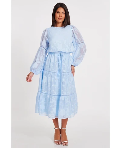 Quiz Women's Jacquard Midi Dress with Balloon Sleeve