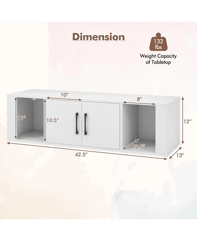 Wall Mounted Floating 2 Door Desk Hutch Storage Shelves