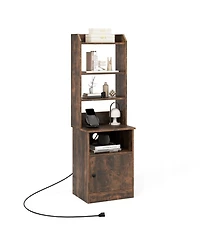 Bedside Tables Tall Nightstands with 5 Open Shelf and Cabinet