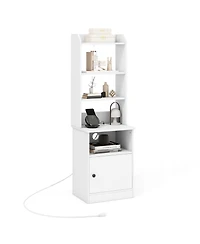 Bedside Tables Tall Nightstands with 5 Open Shelf and Cabinet