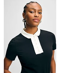Isaac Mizrahi Women's Ruffle Detail Peter Pan Tee