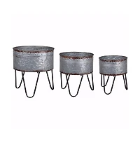Industrial Planter Set – 3 Galvanized Tubs with Hairpin Metal Legs