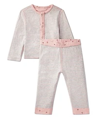 MeMoi Baby Girls 2 Piece Reversible "Sweet Cherry" Pointelle Snap-Up Top and Pants Set