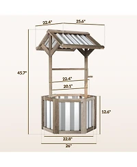 Outsunny Wooden Wishing Well Planter with Galvanized Canopy, Light