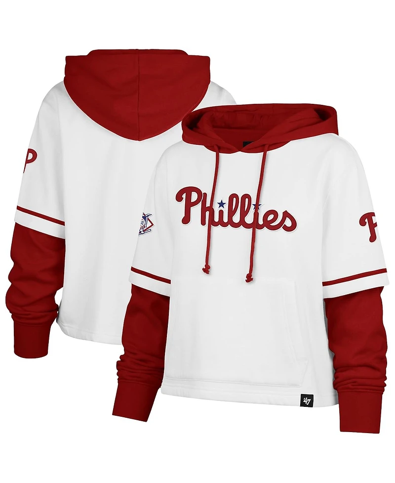 '47 Brand Women's White Philadelphia Phillies Trifecta Shortstop Cropped Pullover Hoodie