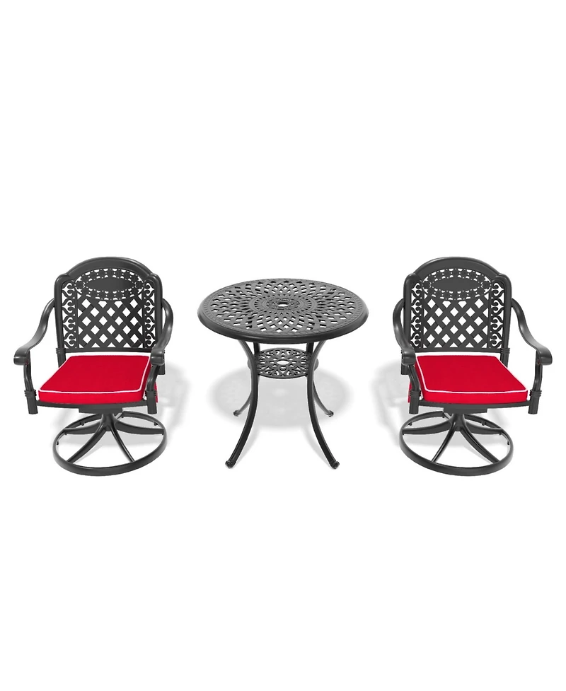 Streamdale 3pc Cast Aluminum Dining Set, 2 Swivel Chairs & 30" Table