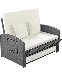 Streamdale Pe Wicker Double Chaise Lounge, Adjustable, White + Cover