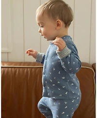 MeMoi Baby Boys 2 Piece Reversible "Sail Away" Pointelle Snap-Up Top and Pants Set