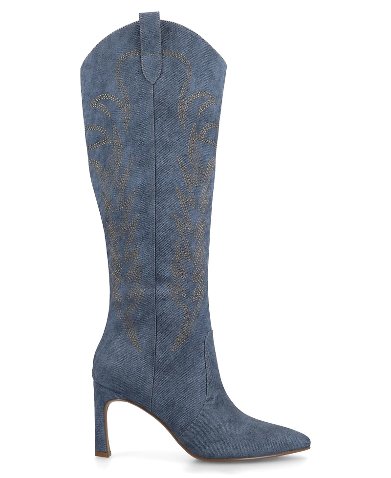 Journee Collection Women's Laramie Embroidery Detail Knee High Western Boots