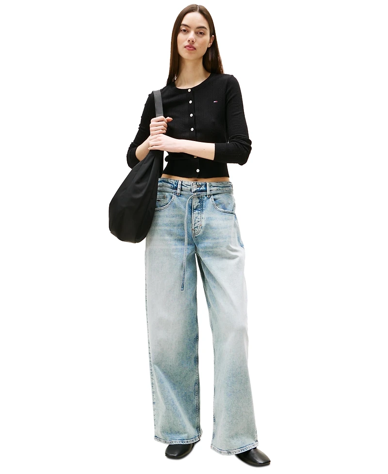 Tommy Jeans Women's Pointelle-Pattern Crewneck Cardigan