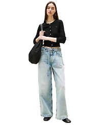 Tommy Jeans Women's Pointelle-Pattern Crewneck Cardigan