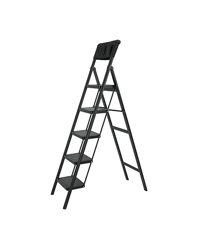 5 Step Ladder Steel Folding Step Stool Ladder with Tool Bag,330 lbs. Load Capacity