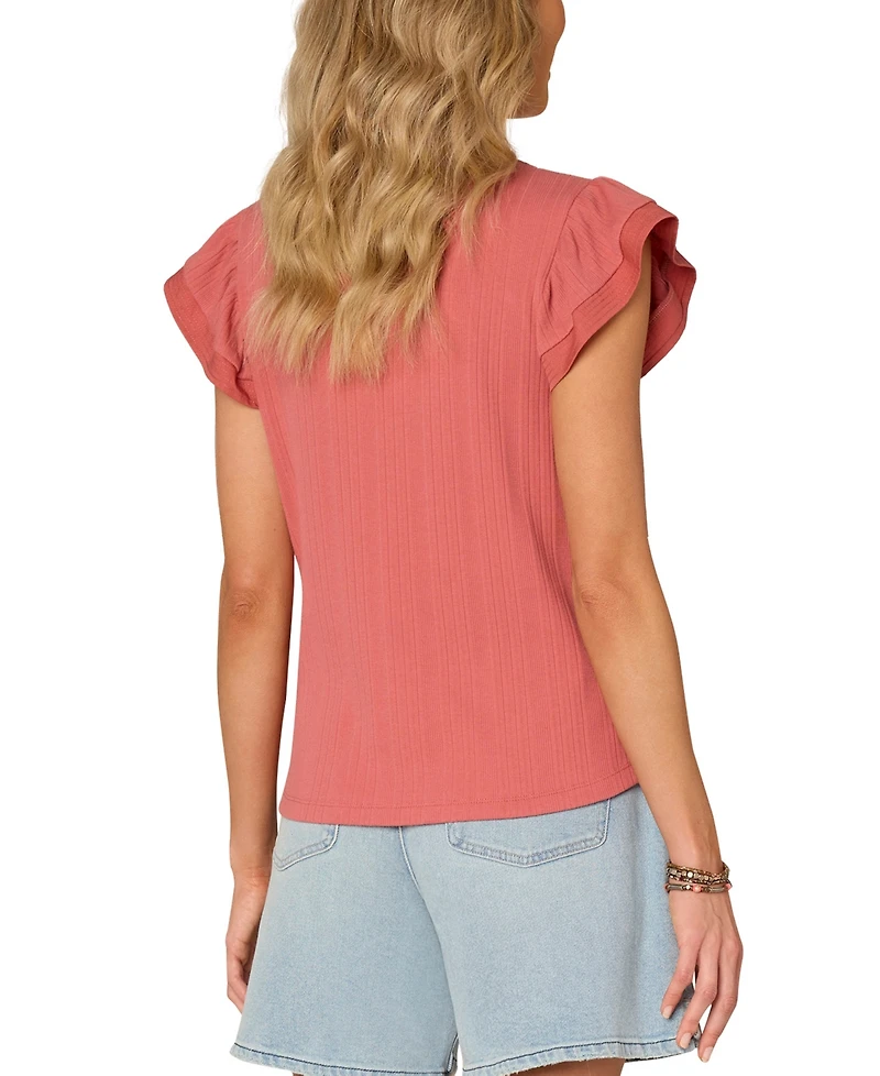 Democracy Women's Mixed-Media Flutter-Sleeve Top