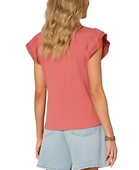 Democracy Women's Mixed-Media Flutter-Sleeve Top