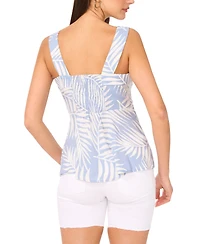 Vince Camuto Women's Tropical-Print Square-Neck Smocked-Back Sleeveless Top