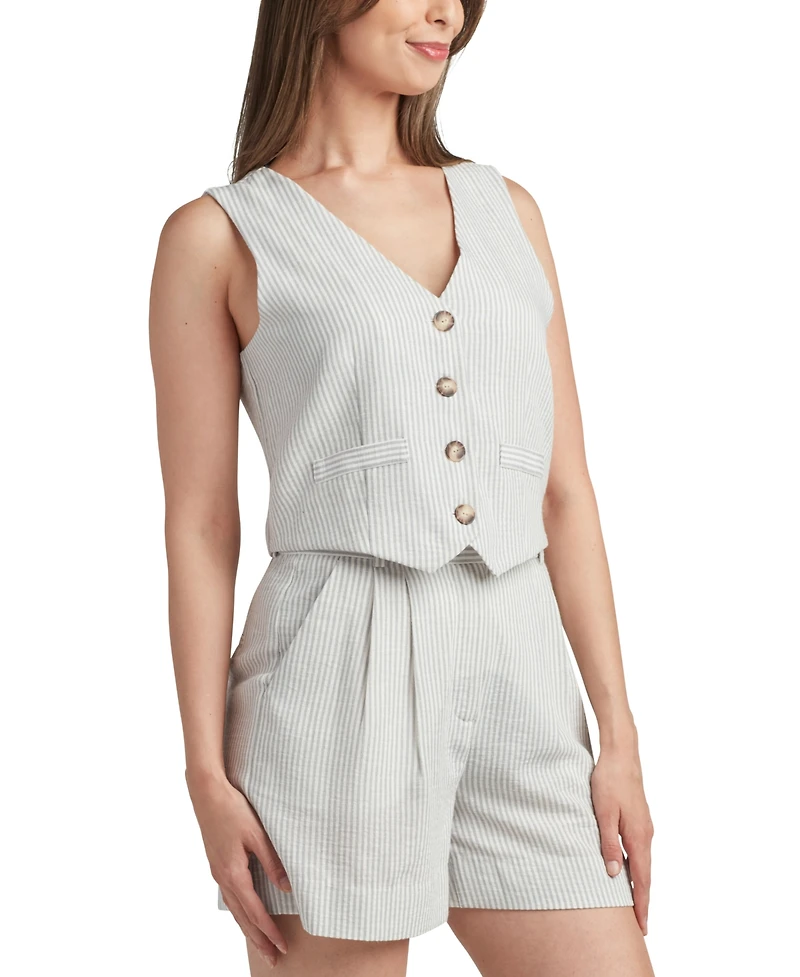 Bcx Juniors' Stripe Sleeveless V-Neck Vest