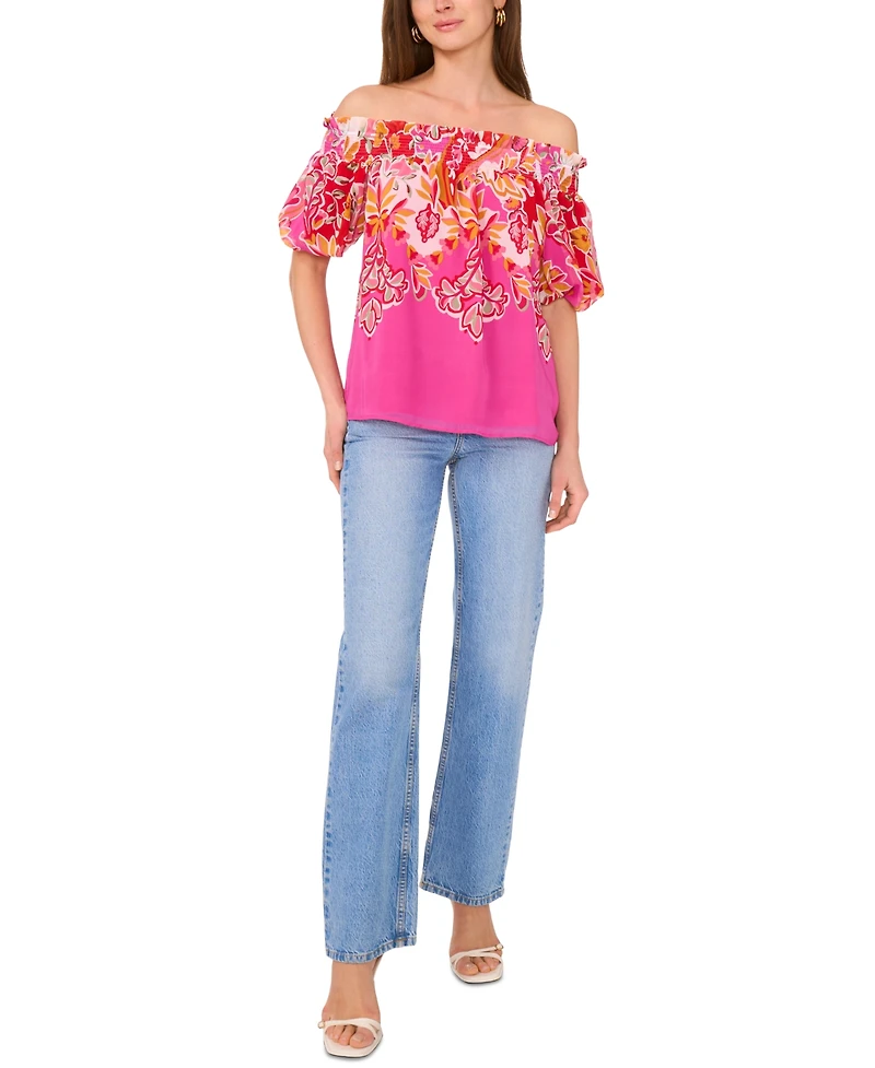 Sam & Jess Women's Printed Smocked Off-The-Shoulder Top