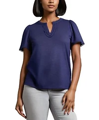 Jones New York Womens Drapey Split Neck Short Sleeve Top Pxs Xl