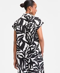 I.n.c. International Concepts Women's Printed Short-Sleeve Surplice Blouse, Exclusively at Macy's