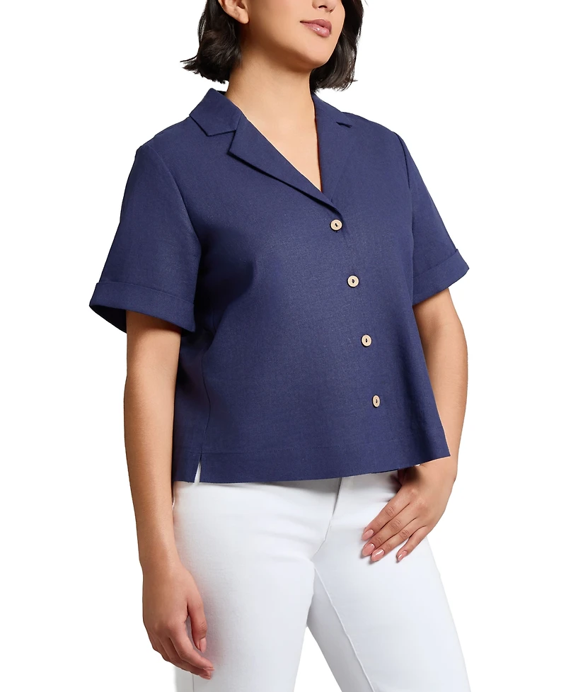 Jones New York Women's Short-Sleeve Notched-Lapel Shirt