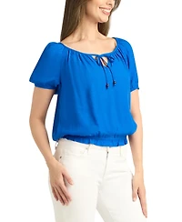 Bcx Juniors' Smocked-Hem Bubble-Sleeve Peasant Top