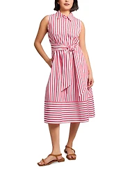 Jones New York Women's Striped Tie-Waist Sleeveless Midi Shirtdress