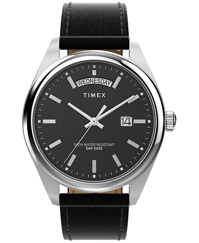 Timex Men's Analog Black Leather Strap Watch, 41mm