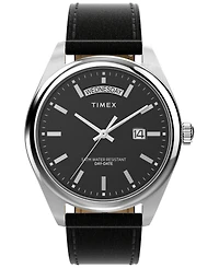 Timex Men's Analog Black Leather Strap Watch, 41mm