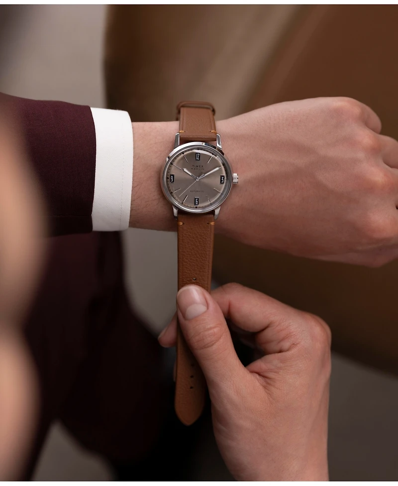 Timex Men's Mechanical Automatic Brown Leather Strap Watch, 40mm