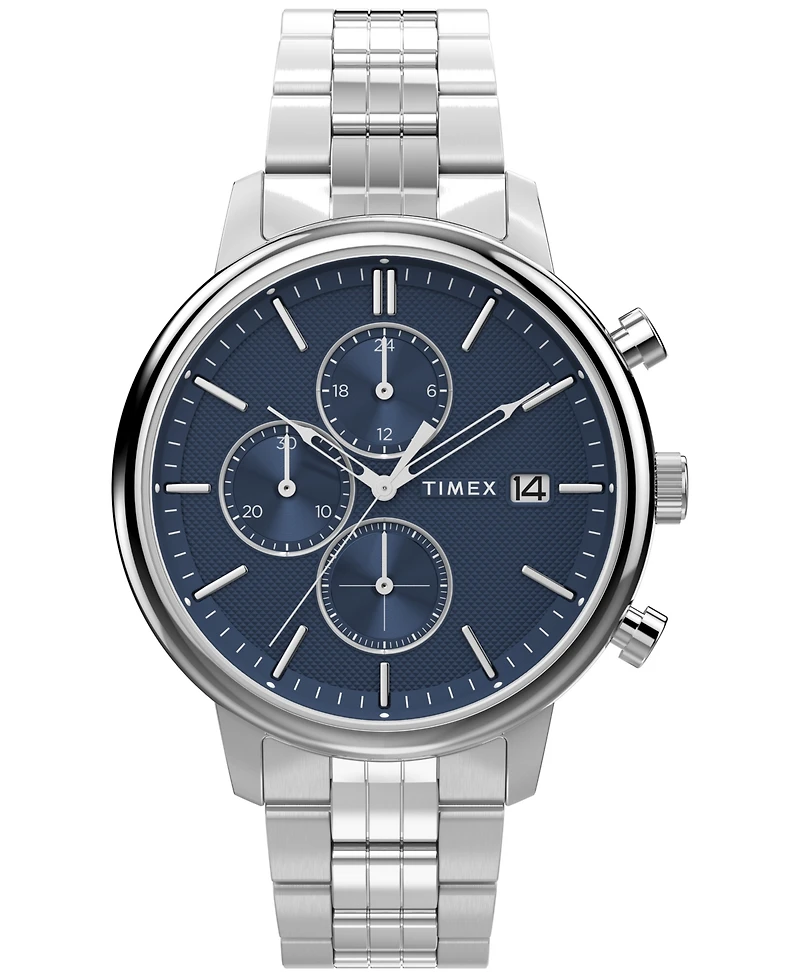 Timex Men's Analog Silver-Tone Stainless Steel Watch, 45mm