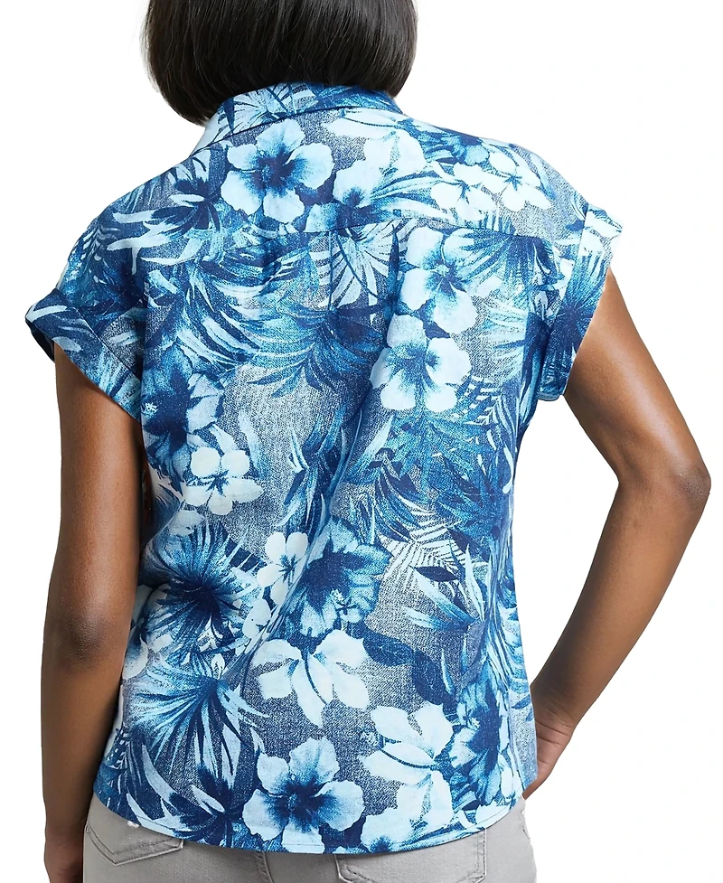 Jones New York Women's Printed Tie-Waist Cap-Sleeve Shirt