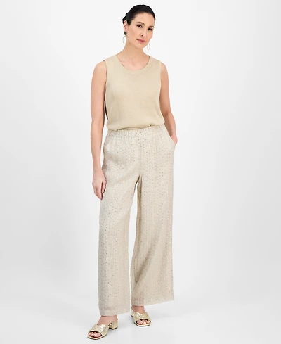 Jm Collection Women's High-Rise Wide-Leg Sequin Crinkle Pants, Exclusively at Macy's