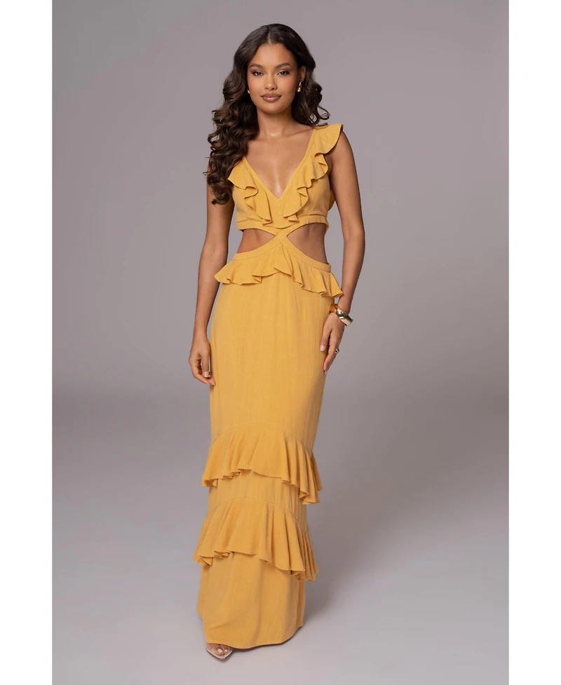 Jluxlabel Women's Sunshine Ruffle Linen Dress