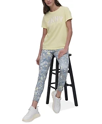 Dkny Women's Active Rhinestone-Logo Distressed Crewneck Cotton T-Shirt