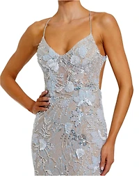 Mac Duggal Women's Floral Embroidered Sleeveless Open Back Gown
