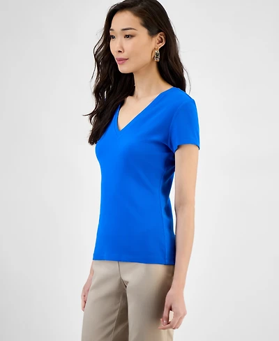I.n.c. International Concepts Women's Drapy Ribbed V-Neck Top, Exclusively at Macy's