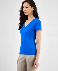 I.n.c. International Concepts Women's Drapy Ribbed V-Neck Top, Exclusively at Macy's