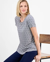 Jm Collection Women's Printed Short Sleeve Scoop-Neck Top