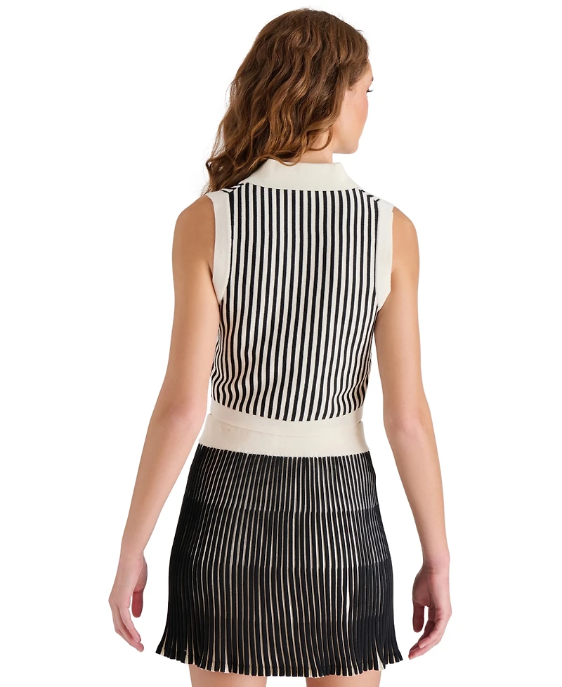 Steve Madden Women's Amery Striped Collared Sleeveless Sweater