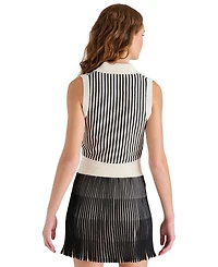 Steve Madden Women's Amery Striped Collared Sleeveless Sweater