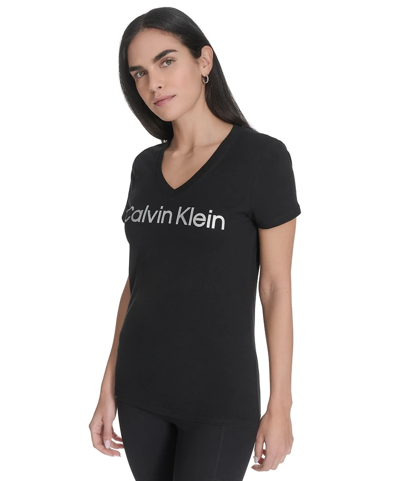 Calvin Klein Women's V-Neck Logo Short-Sleeve T-Shirt