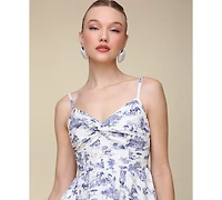 Avec Les Filles Women's Toile-Print Linen-Blend Tiered Fit & Flare Dress