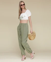 Avec Les Filles Women's Crochet-Trim Soft Utility Jogger Pants