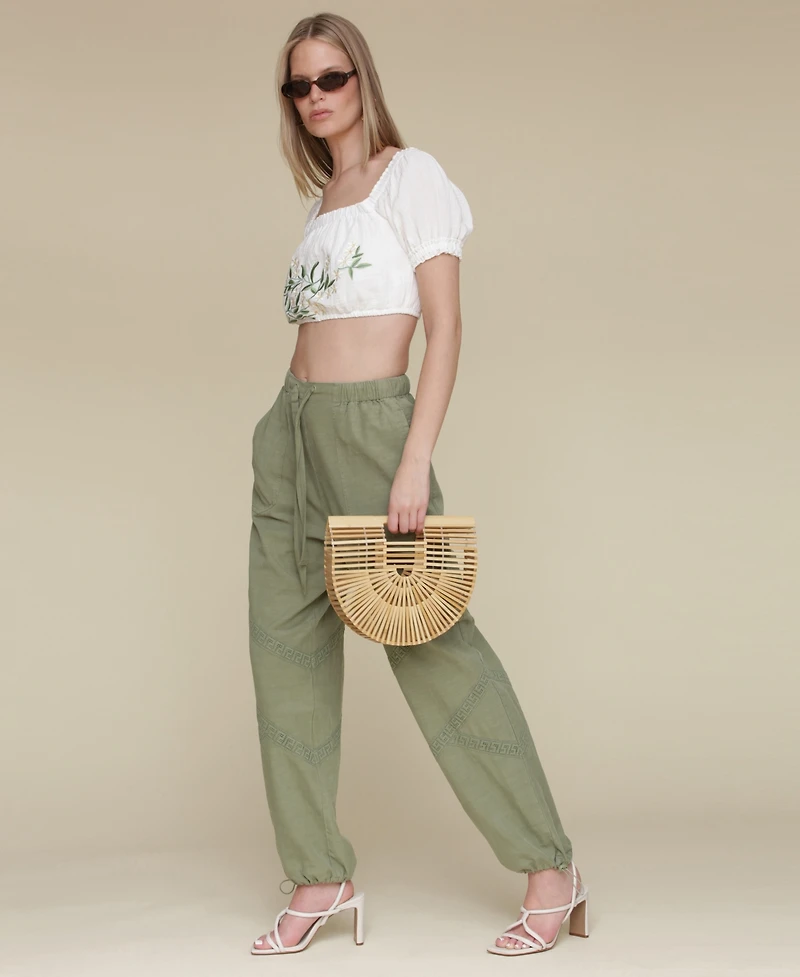 Avec Les Filles Women's Embroidered Cotton Crop Top