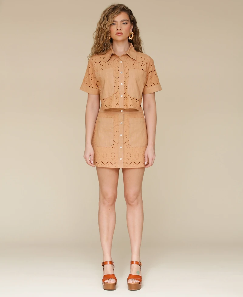 Avec Les Filles Women's Boxy Eyelet Shirt